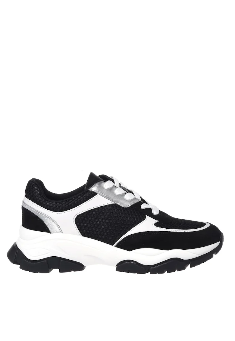 Sneakers din piele cu insertii din plasa, Negru
