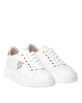 Pantofi sport de piele cu logo metalic, Alb