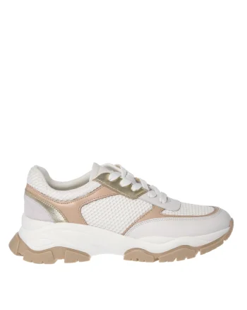 Pantofi sport din piele cu insertii din plasa, Alb