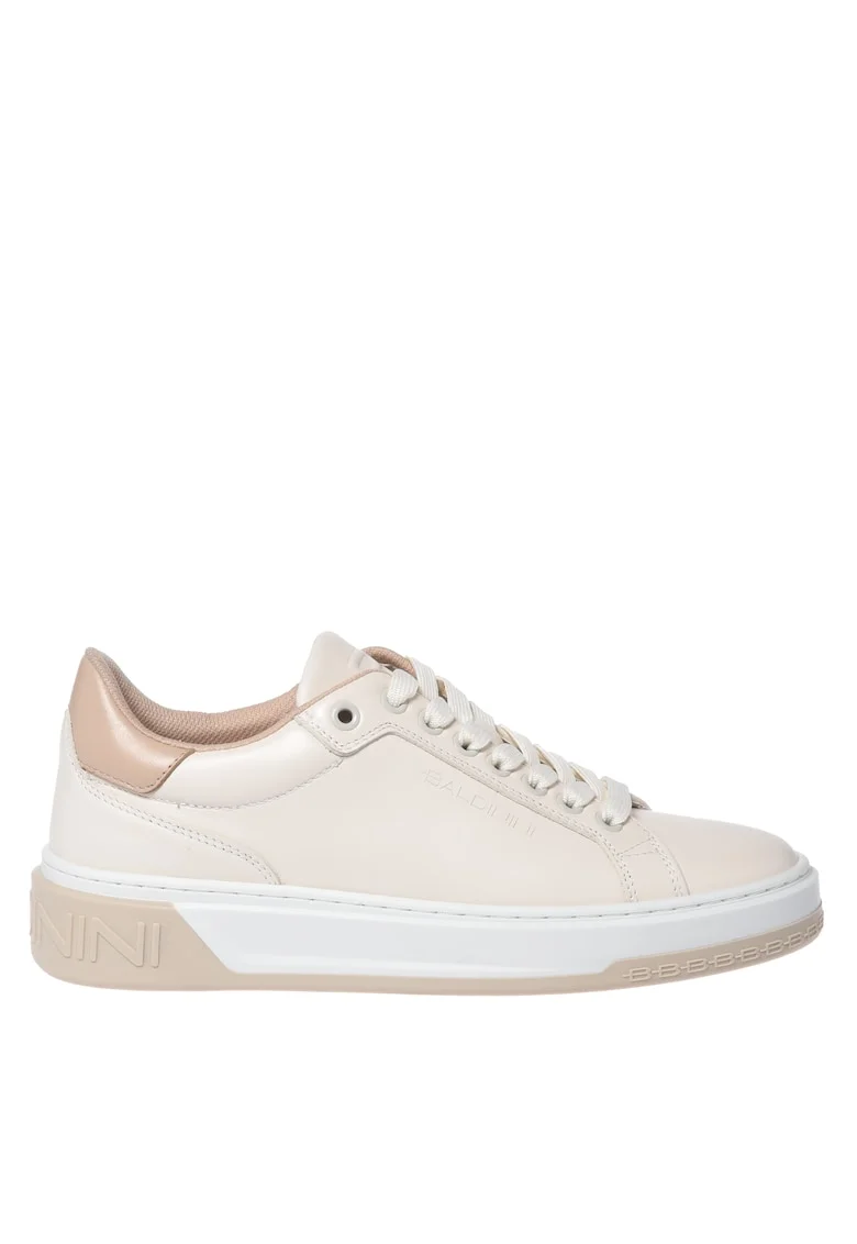 Pantofi sport de piele cu talpa plata, Alb murdar