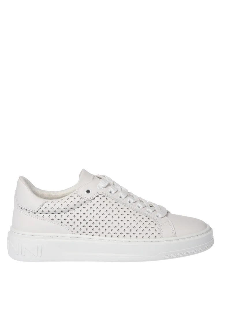 Pantofi sport de piele cu perforatii, Alb