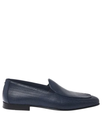 Pantofi loafer de piele cu perforatii, Albastru
