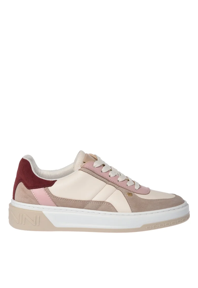 Pantofi sport de piele si piele intoarsa cu model colorblock, Bej