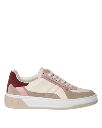 Pantofi sport de piele si piele intoarsa cu model colorblock, Bej