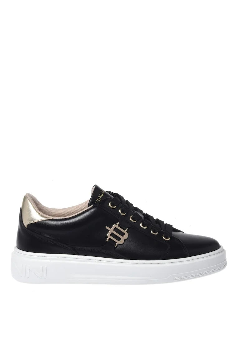 Pantofi sport low-cut de piele cu logo metalic, Negru