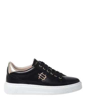 Pantofi sport low-cut de piele cu logo metalic, Negru