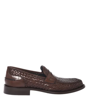 Pantofi loafer de piele cu model stantat, Maro