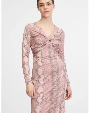Rochie cu model si decolteu in V, Negru stins/Roz prafuit