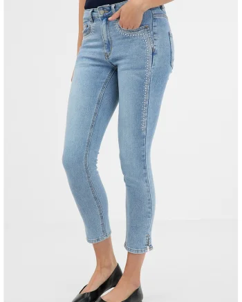 Blugi skinny cu strasuri, Albastru deschis