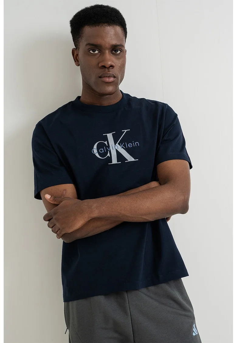 Tricou din bumbac cu imprimeu logo, Bleumarin