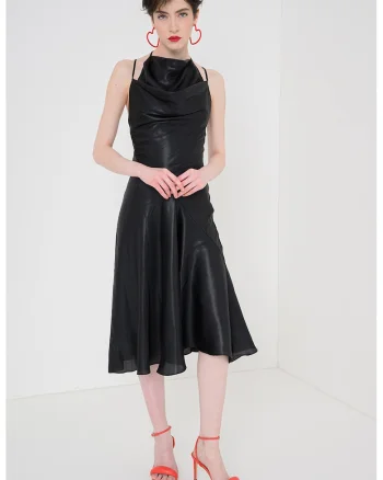 Rochie midi cu bretele multiple, Negru
