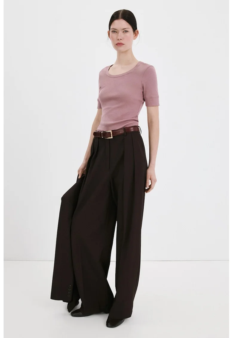 Tricou slim-fit ci decolteu rotund, Roz prafuit