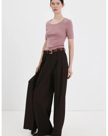 Tricou slim-fit ci decolteu rotund, Roz prafuit
