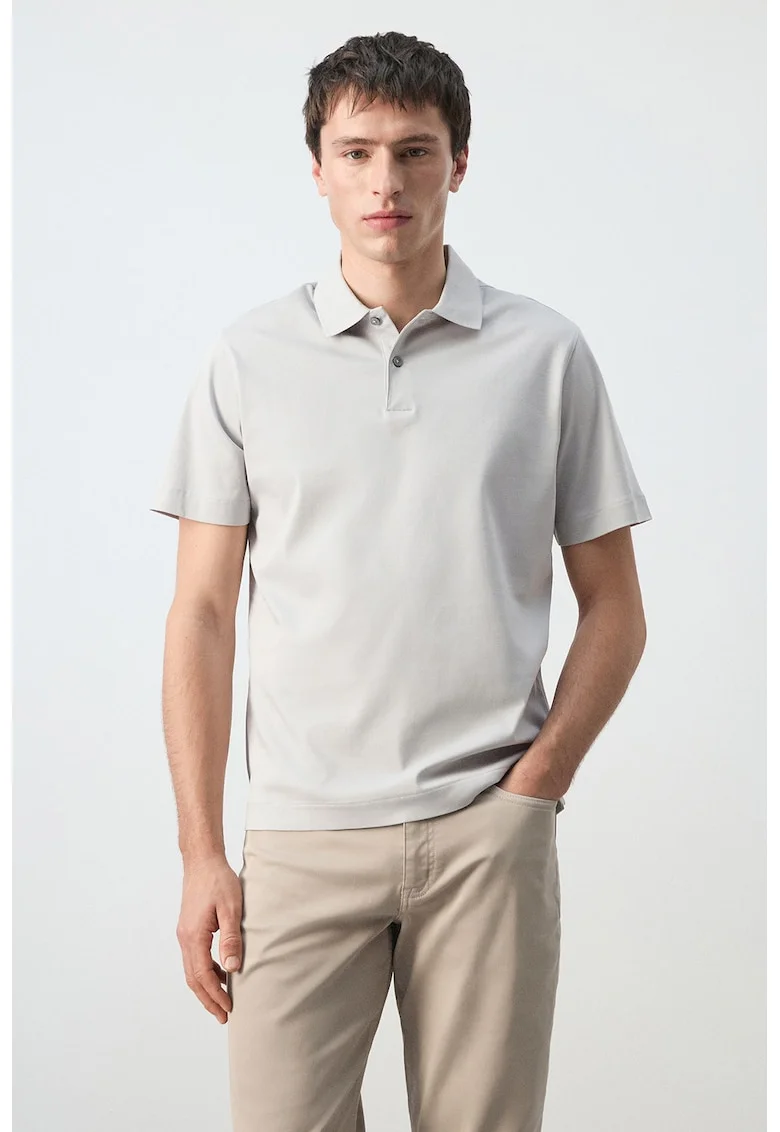 Tricou polo din bumbac, Gri deschis