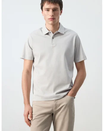 Tricou polo din bumbac, Gri deschis