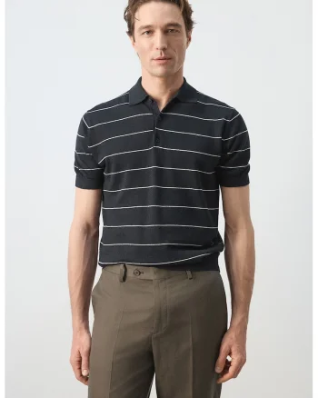 Tricou polo din in cu dungi, Alb/Albastru ultramarin