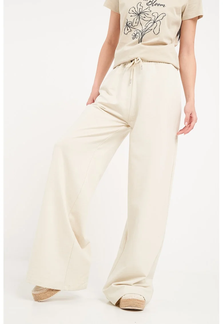 Pantaloni de trening cu croiala ampla, Alb fildes