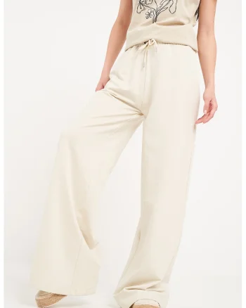 Pantaloni de trening cu croiala ampla, Alb fildes