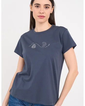 Tricou din bumbac cu imprimeu, Albastru prafuit