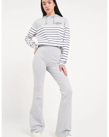 Pantaloni de trening evazati cu talie inalta, Gri deschis melange