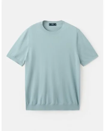 Tricou tricotat fin cu decolteu la baza gatului, Verde pal