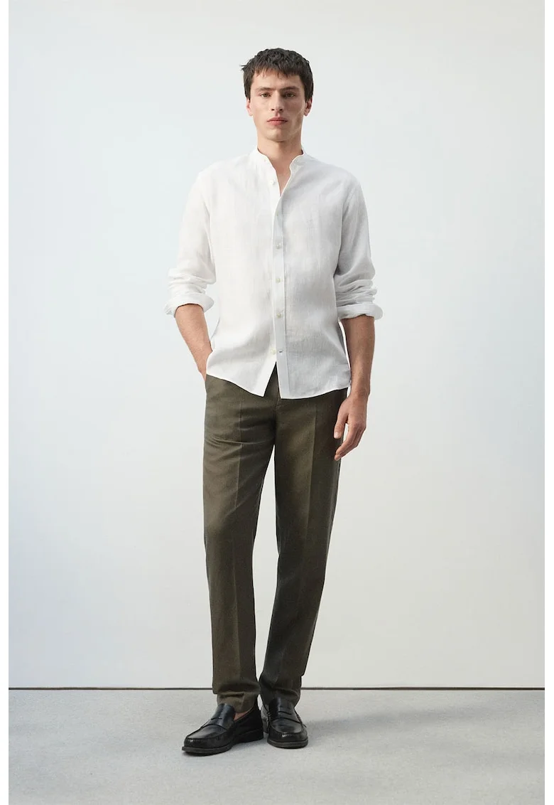 Camasa din in cu guler Mao Essentials, Alb
