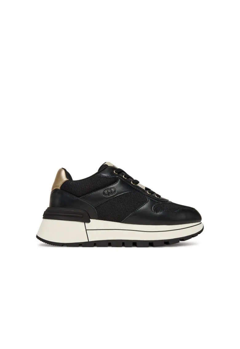 Pantofi sport dama,  S1189, piele naturala, negru/aurie,