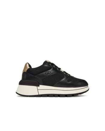 Pantofi sport dama,  S1189, piele naturala, negru/aurie,