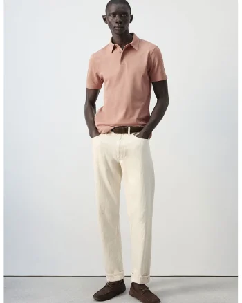 Tricou polo slim fit cu model pique, Portocaliu persan