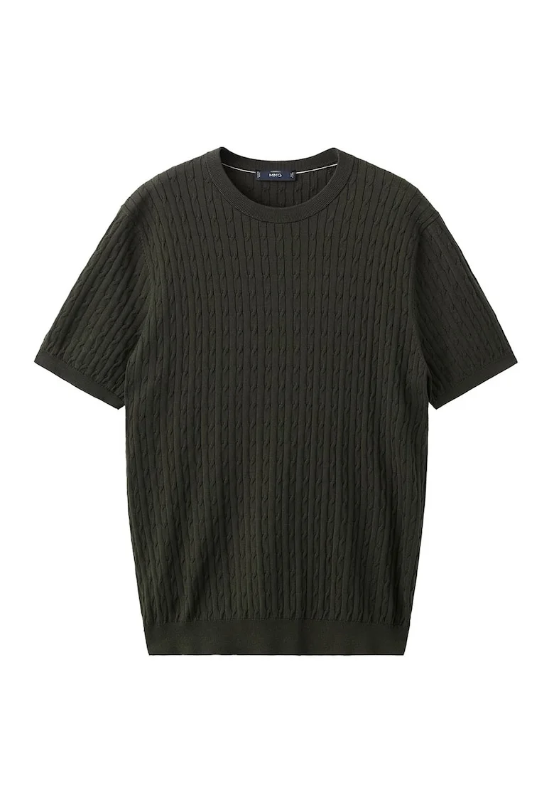 Tricou slim fit cu model torsade Essentials, Maro