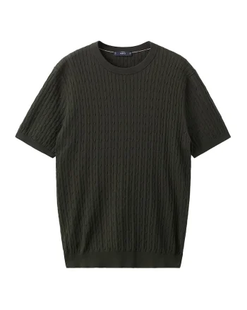 Tricou slim fit cu model torsade Essentials, Maro