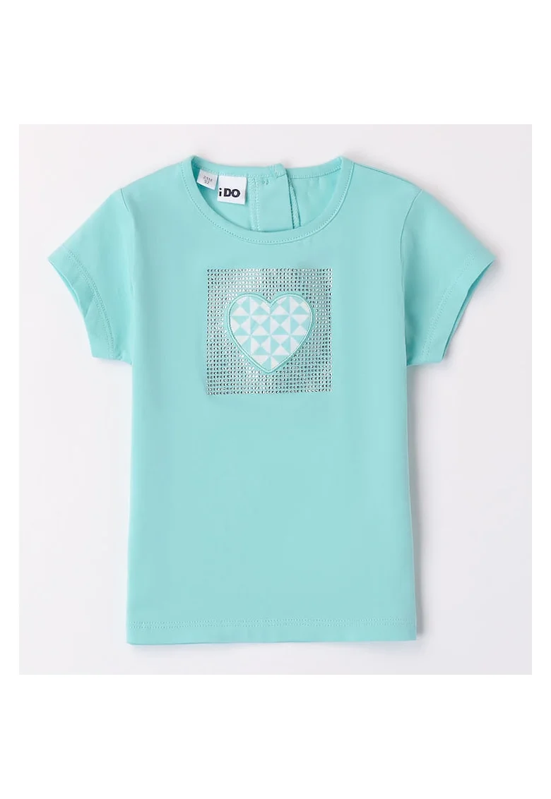 Tricou cu model inimioara si strasuri pentru fete,  4.8744, Aqua