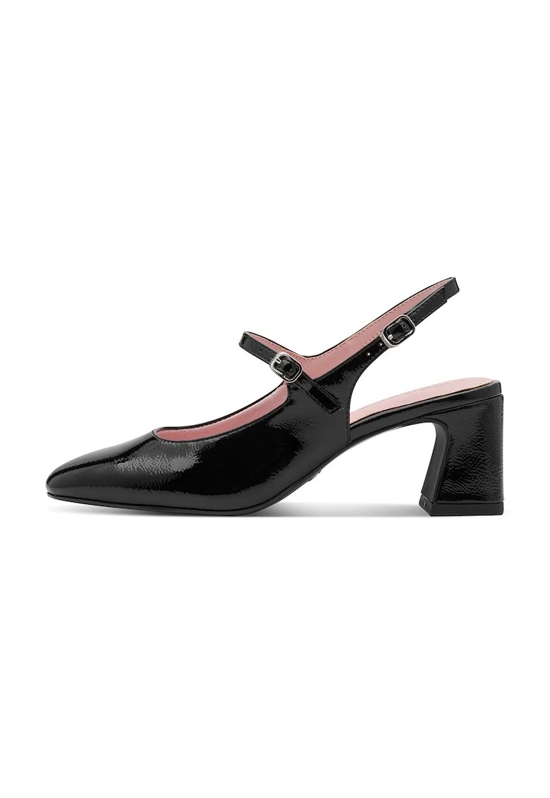 Pantofiu mary jane de piele lacuita cu toc, Negru