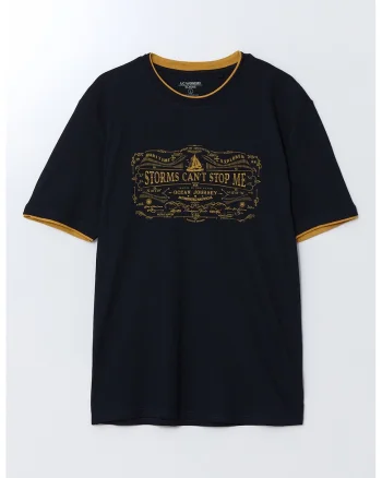Tricou cu imprimeu, Negru/Portocaliu pal