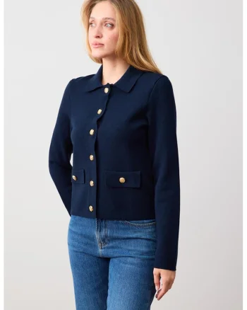 Cardigan regular-fit cu model uni, Bleumarin