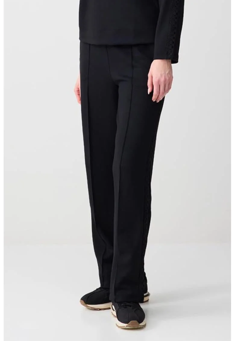 Pantaloni cu croiala ampla, talie inalta si cusaturi pe partea din fata, Negru