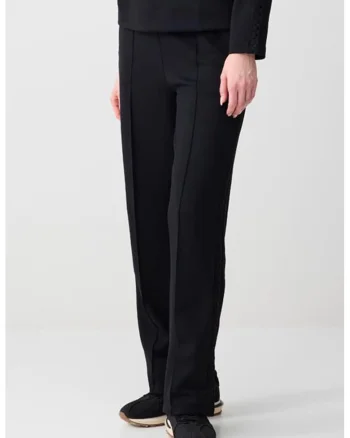 Pantaloni cu croiala ampla, talie inalta si cusaturi pe partea din fata, Negru