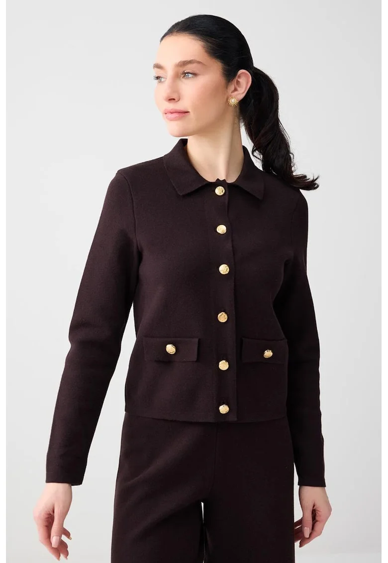 Cardigan regular-fit cu model uni, Maro