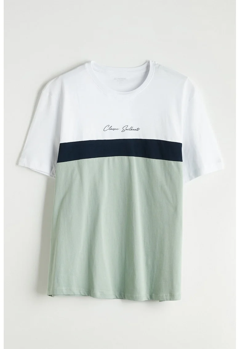 Tricou din bumbac cu model colorblock, Alb/Verde/Bleumarin