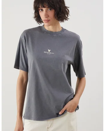 Tricou cu decolteu la baza gatului si imprimeu discret, Gri carbune