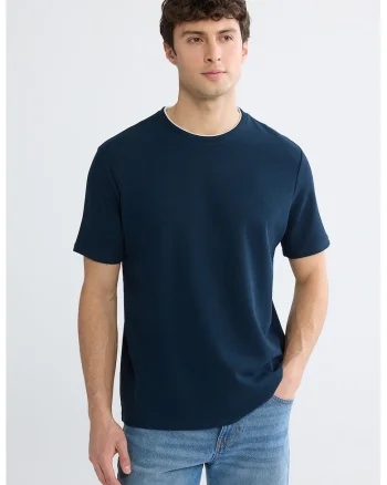 Tricou din amestec de bumbac cu decolteu la baza gatului, Albastru ultramarin