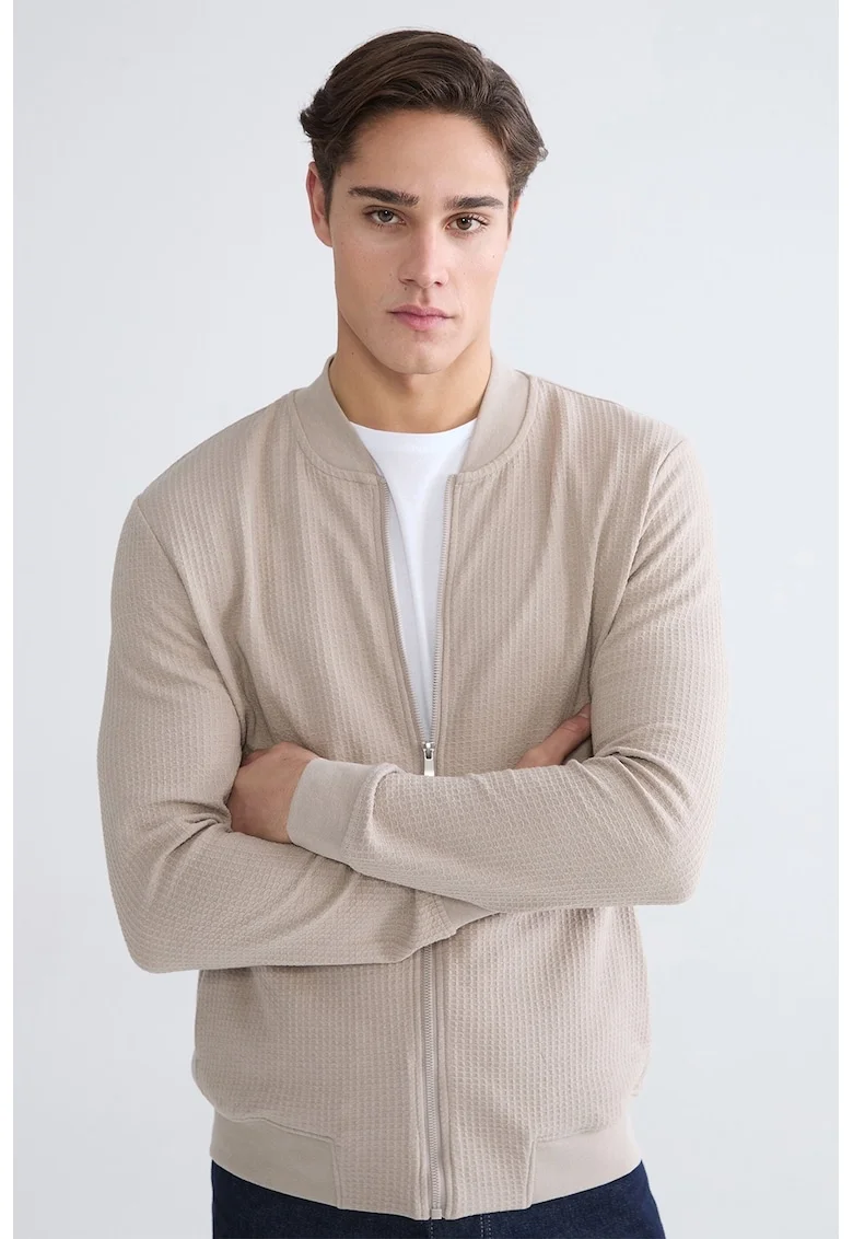 Bluza texturata de trening cu fermoar, Bej deschis