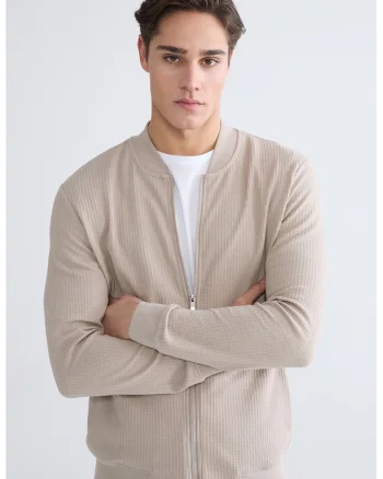 Bluza texturata de trening cu fermoar, Bej deschis