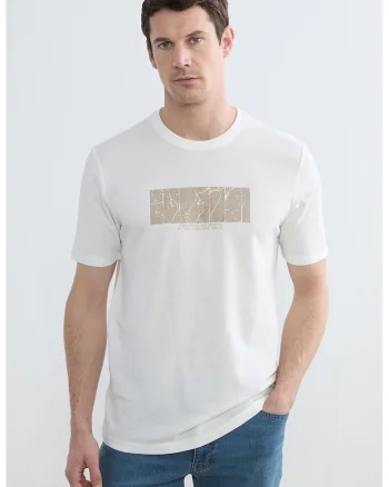 Tricou de bumbac cu imprimeu grafic, Alb/Maro taupe