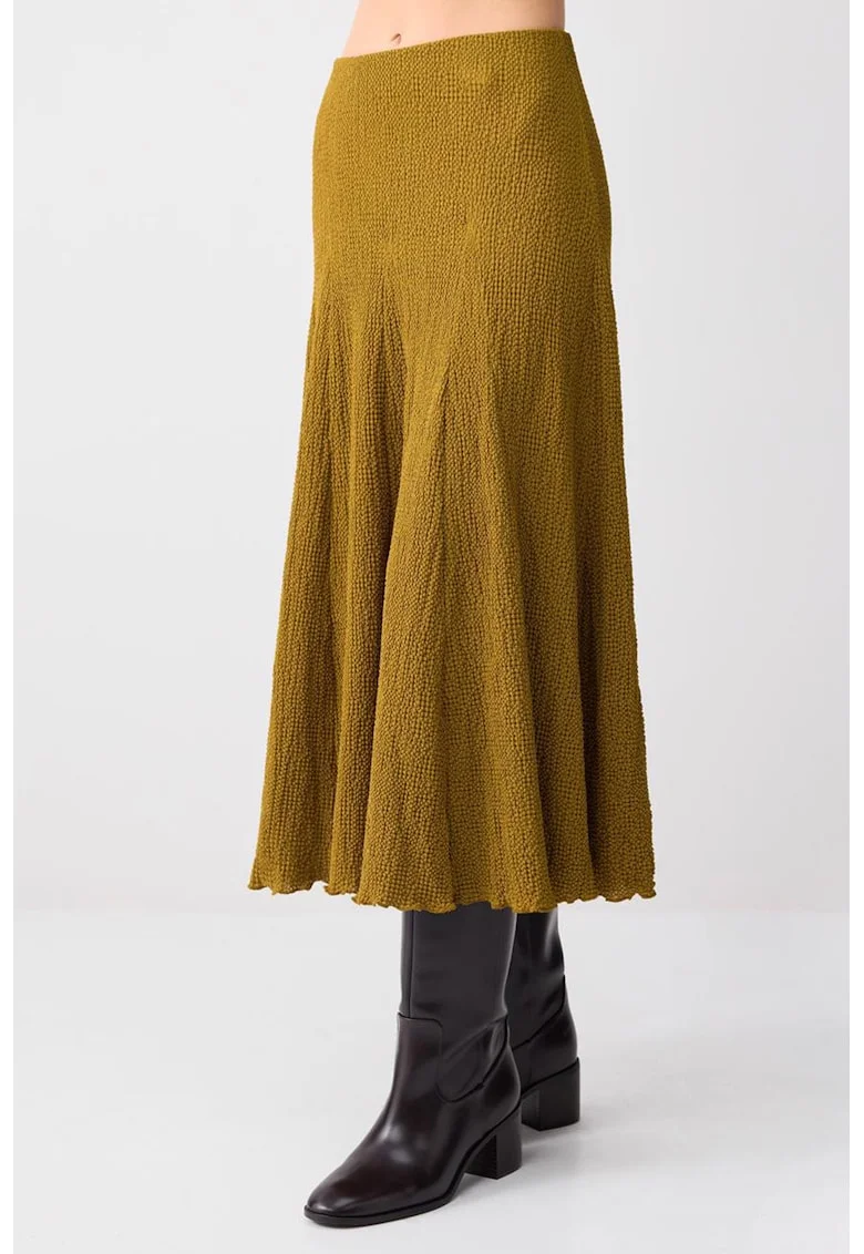 Fusta midi plisata, Verde masliniu