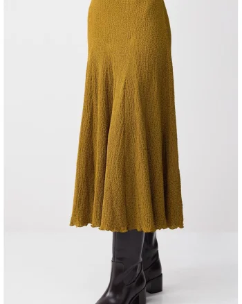 Fusta midi plisata, Verde masliniu