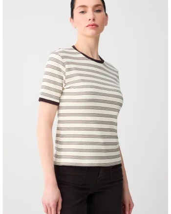 Tricou striat cu dungi, Maro cognac/Crem