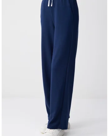Pantaloni de trening din amestec de modal cu garnitura contrastanta, Bleumarin