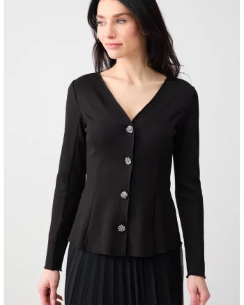 Cardigan cu decolteu in V si nasturi tip bijuterie, Negru