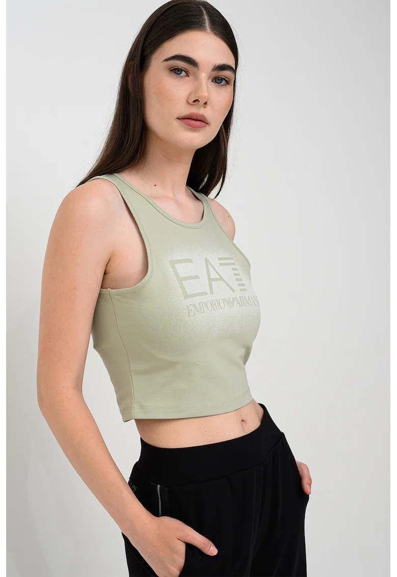 Top crop cu imprimeu logo, Verde deschis